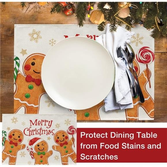 Set of 4 | Gingerbread Man Placemats 12 x 18 Inches | Merry Christmas Decor - Picture 4 of 7